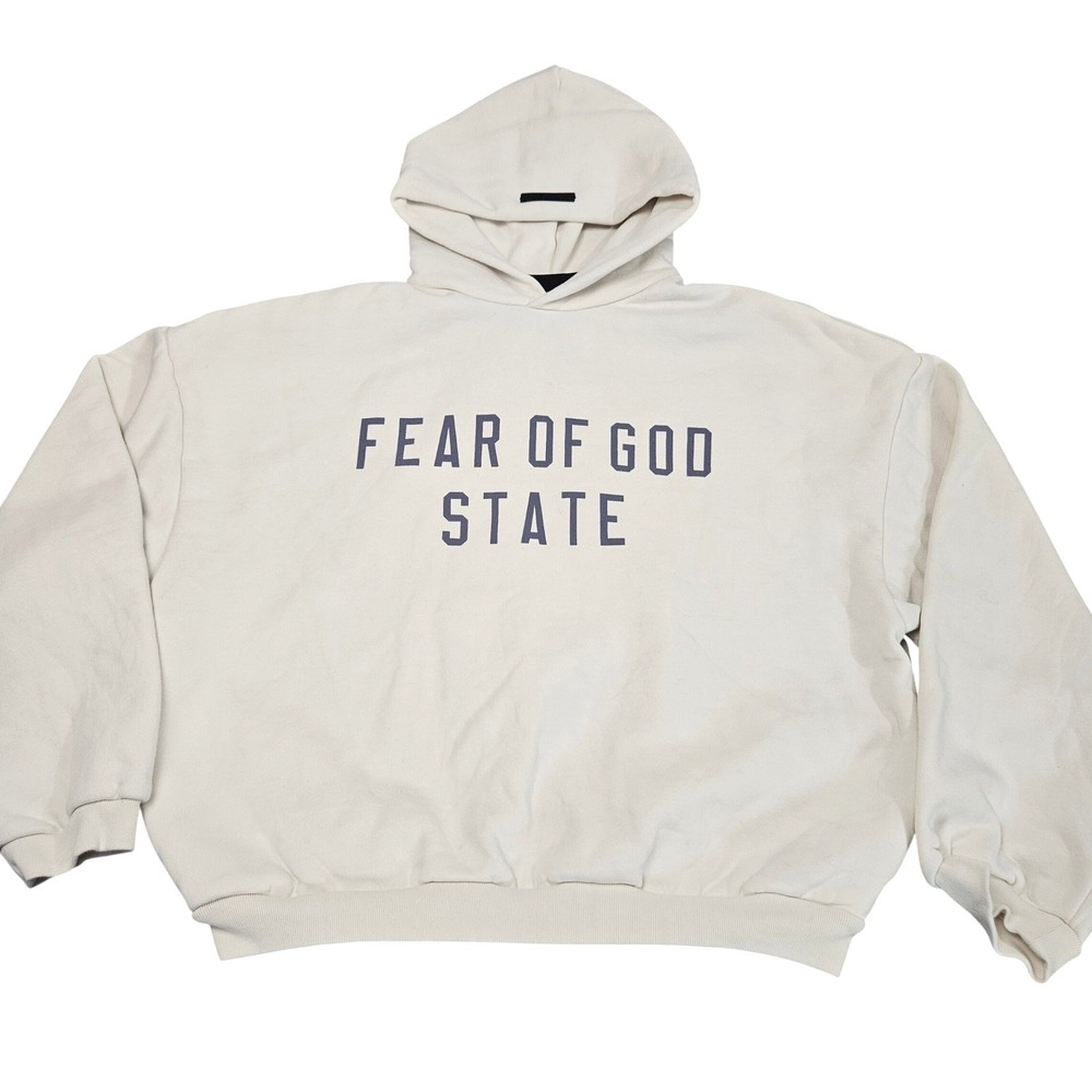 Essentials Fear of God Hoodie Mens XL Cream State Graphic Pullover Streetwear